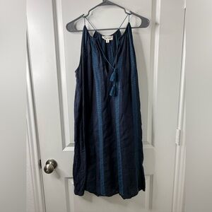 Nili Lotan Embroidered Linen Dress Navy Sz Small